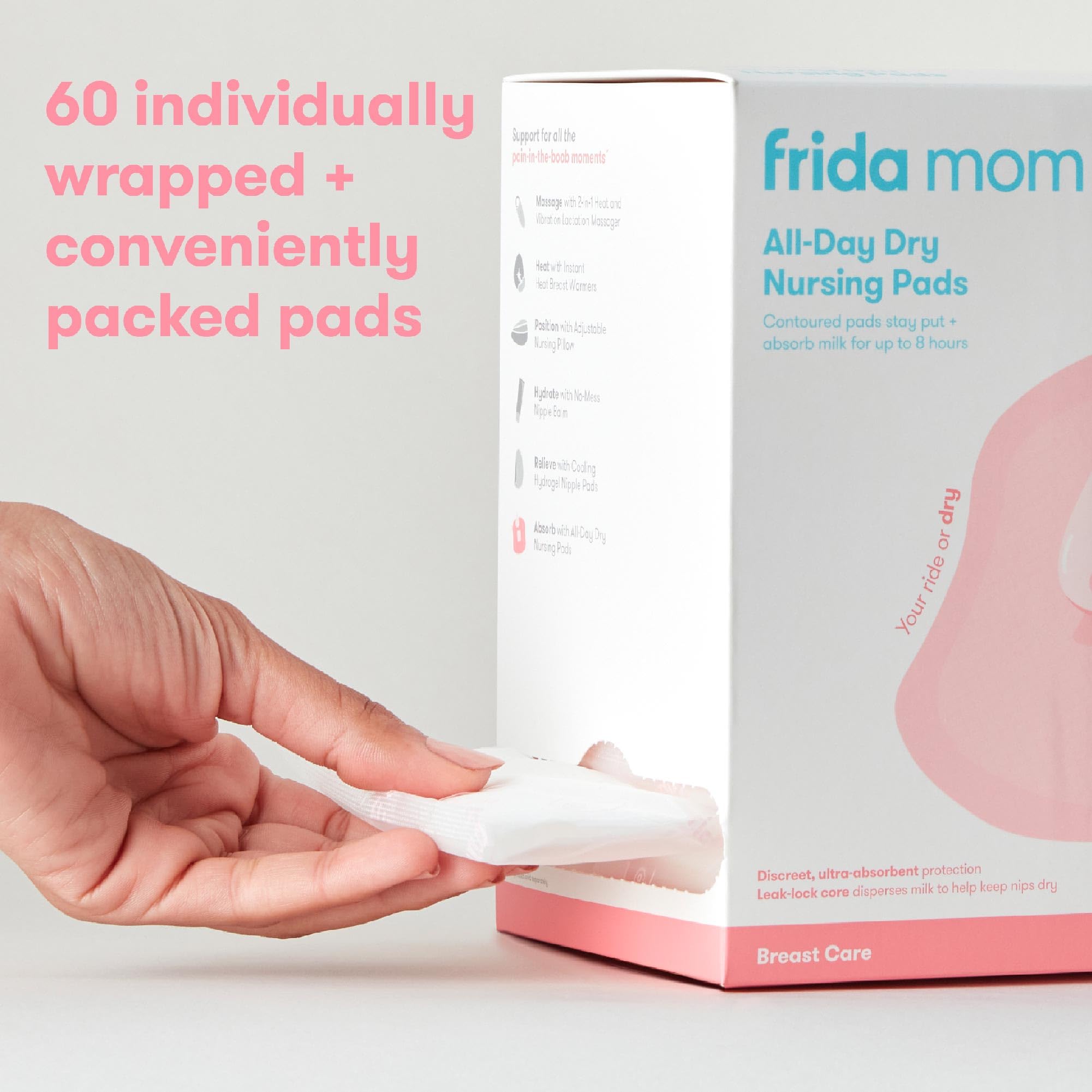 Frida Mom Nursing Pads, Disposable Nursing Pads with Ultra Absorbency, and Soft Texture, Breastfeeding Essentials, 60ct