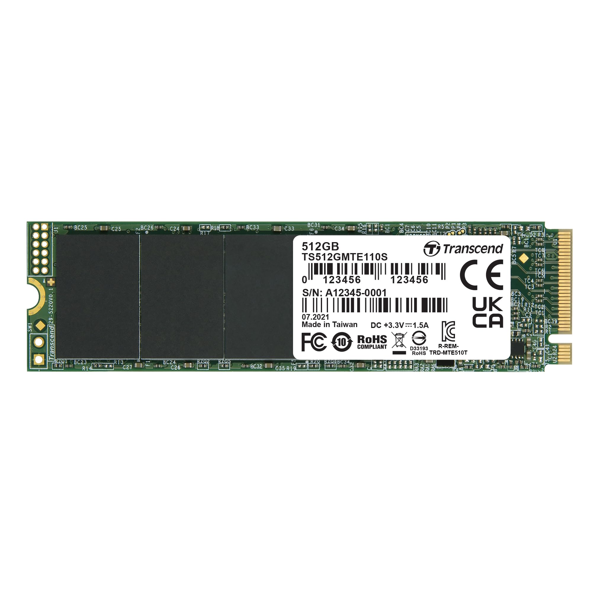 Transcend MTE110S 512GB NVMe PCIe Gen3 x4 SSD, Read/Write up to 1,700/1,400 mb/s with 3D Nand Flash TS512GMTE110S