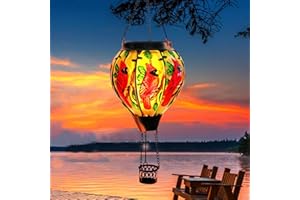 VZVXCC Hot Air Balloon Solar Lantern,Waterproof Solar Lanterns with Flickering Flame Lights, Metal & Glass Waterproof Lanterns Outdoor Hanging Lanterns for Garden Patio Yard Party Decoration(Cardinal)