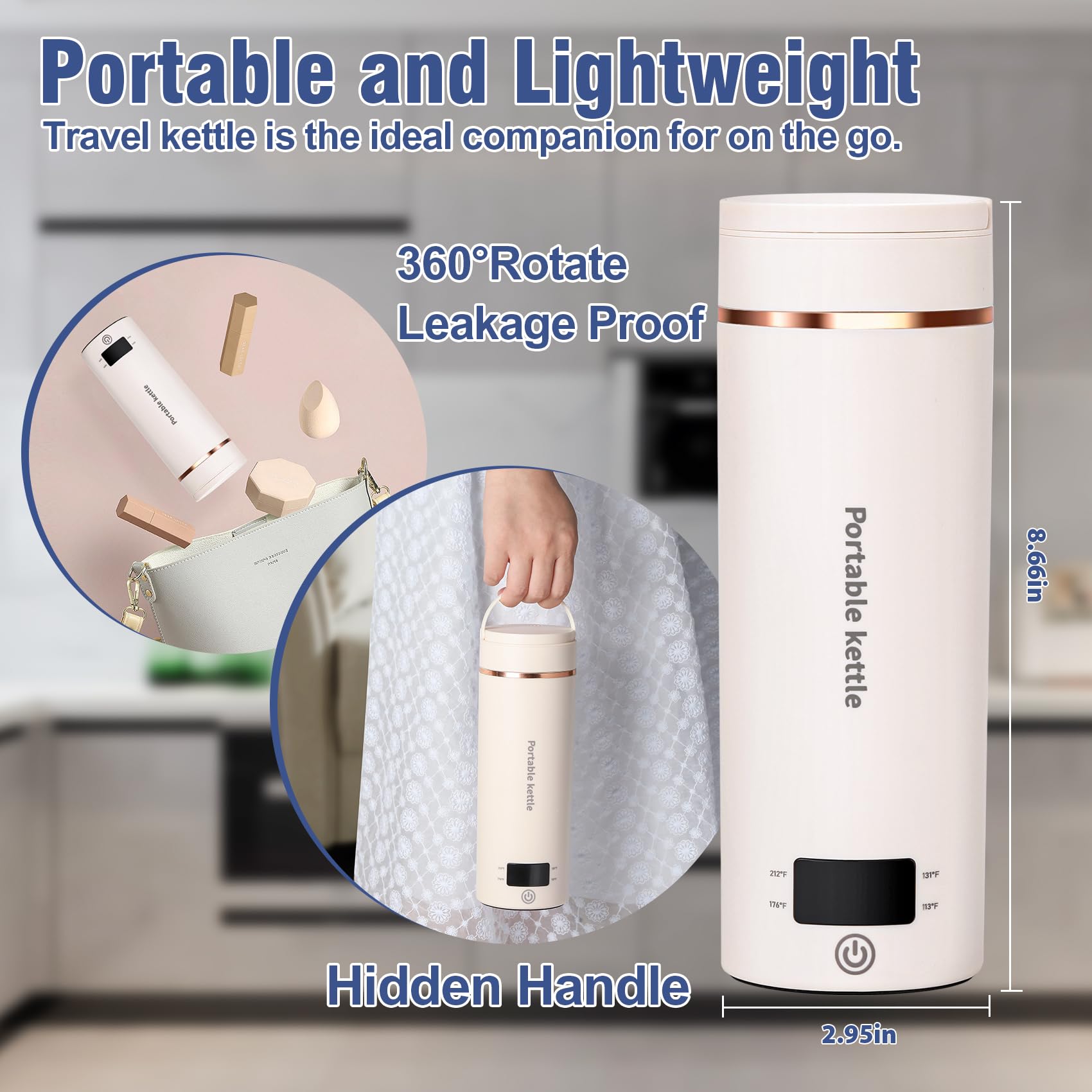 Travel Electric Kettle Portable Mini Kettle,Small Hot Water Boiler with 4 Temperature Settings,304 Stainless Steel,Fast Boiling Water with Auto Shut-Off and Boil Dry Protection (Beige, 400ML) - Image 5