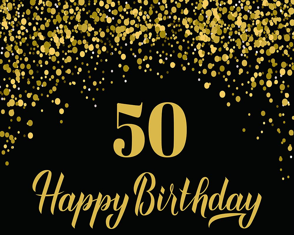 Haosphoto 7X5FT Happy 50th Birthday Party Cake Smash Backdrop for Photography Happy Birthday Backdrops Golden Bokeh Background for 50th Anniversary Party Decoration Photo Studio Props Vinyl HS195