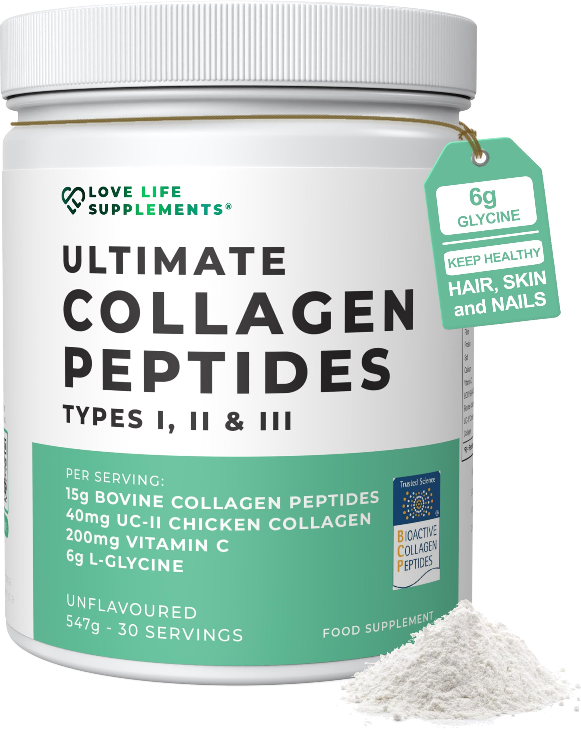 Ultimate Collagen Peptides Powder by LLS, Grass Fed Bovine & UC II Chicken Collagen, High Strength Hydrolyzed Protein Supplement for Women & Men, Joints, Skin & Hair, 547g, 30 Servings, UK Made