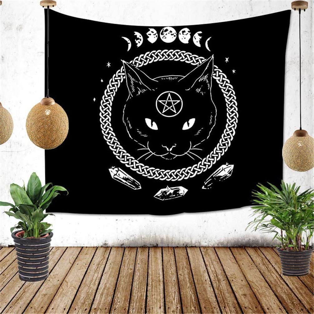 Amiiba Black Cat Wall Tapestry Mysterious Divination Tapestry Wall Hanging Witchcraft Home Decoration for Bedroom Living Room (Cat, M - 59"x51")
