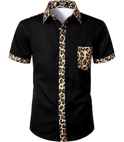 ZDSUHYIW Chemise Hawaïenne Homme Motif Léopard - Coton Légère, Manches Courtes Boutonnée Pour Été, Fêtes Et Loisirs