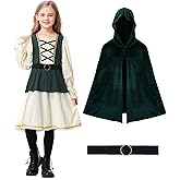 Ezuwail Girls Renaissance Dress Outfit Hooded Kids Medieval Princess Costume Sets for Halloween, Ren Fair