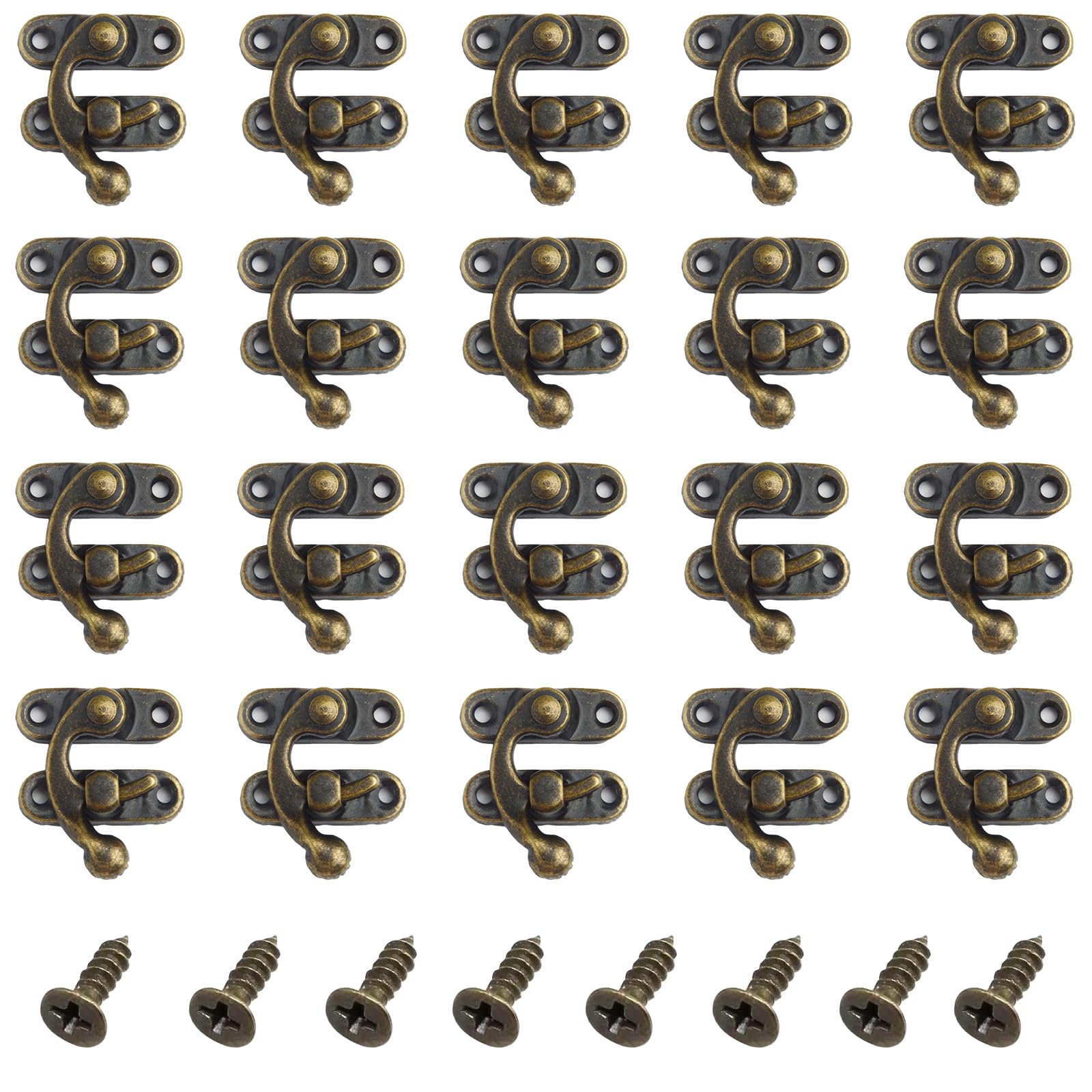 20Pcs Antique Left Latch Hook Hasp 37 x 42mm Small Box Latch Hasps Swing Arm Latch for Suitcase Jewelry Box Toolbox (Bronze)