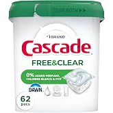 Cascade Free &amp; Clear Dishwasher Pods, Dishwasher Detergent, Dish Detergent Soap, Unscented, 62ct
