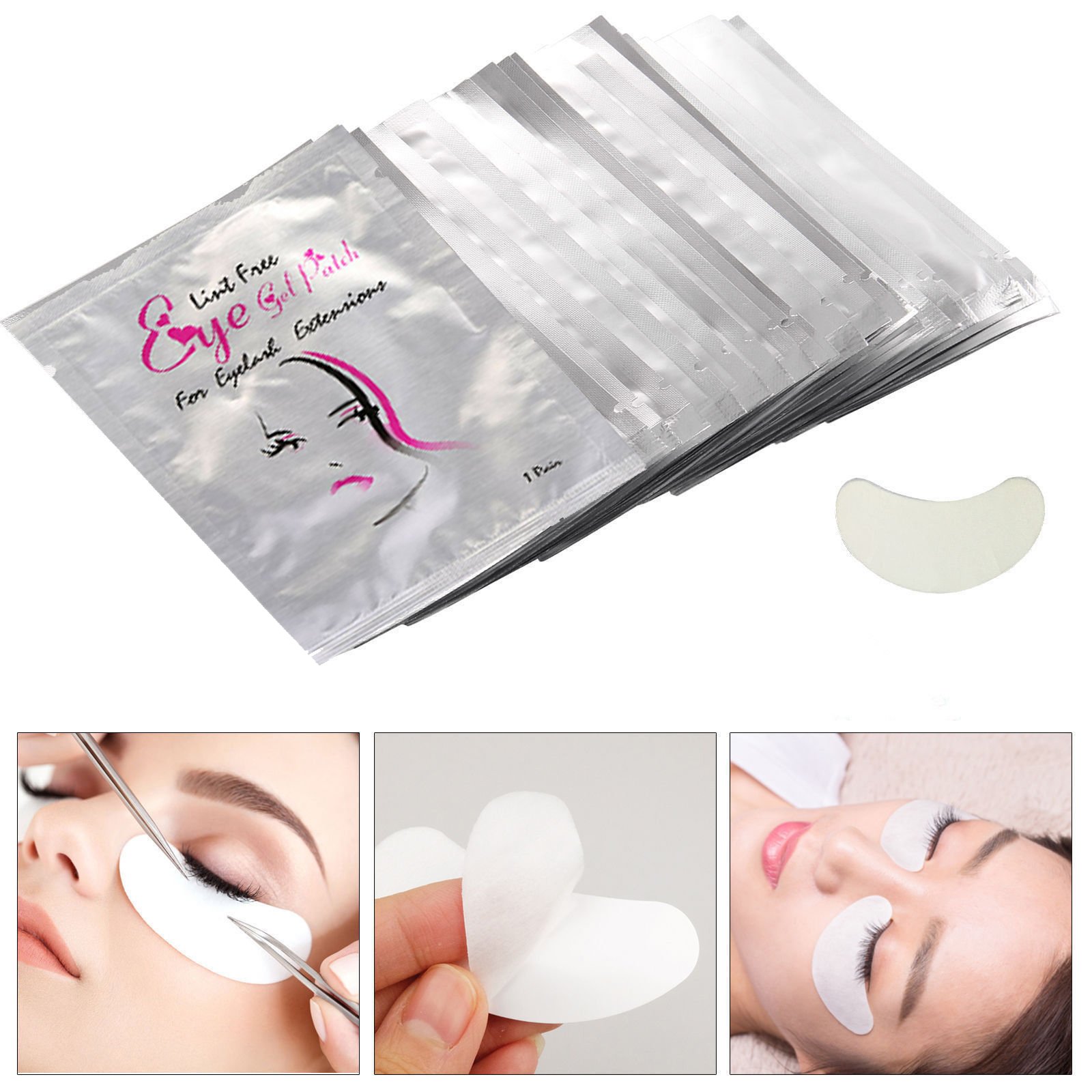 Vinmax 100 Pairs Set,Under Eye Pads, Lint Free Lash Extension Eye Gel Patches for Eyelash Extension Eye Mask Beauty Tool (girl grid)