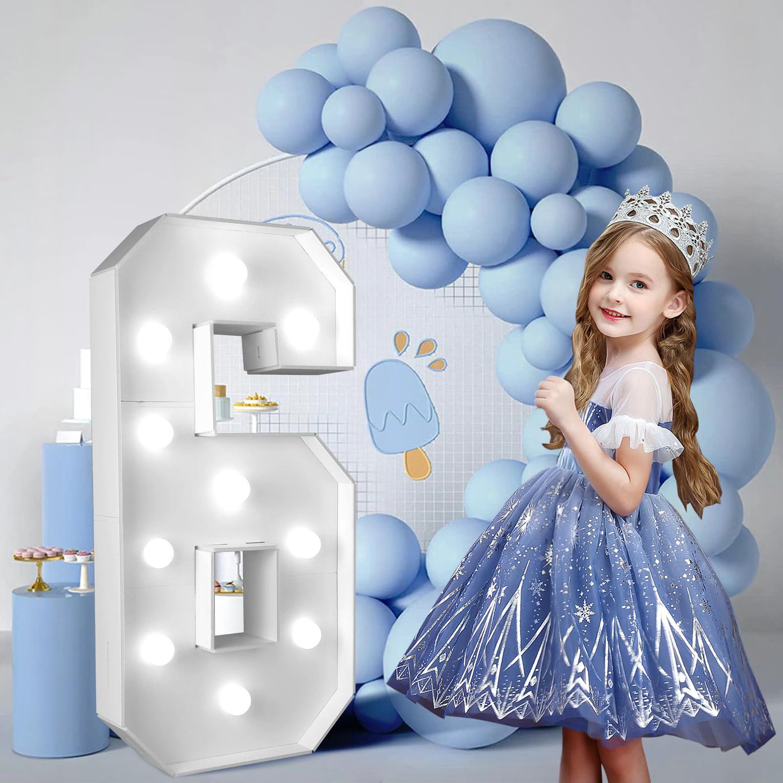Photo 1 of 3FT/36 Inch Marquee Light up Numbers with White Lights,White Marquee Number 0-9 for Birthday Party Large Mosaic Frame Letter Cardboard Pre-Cut Foam Board Sign DIY Decorations Anniversary(6)