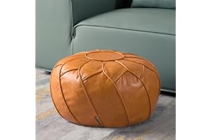 Louis Donné Unstuffed Moroccan Ottoman Pouf Cover, Handmade Faux Leather Pouf Cover with Storage, Boho Chic HomeDecor BeanBag Chair Footstool Rest for Living Seating Floor Cushion ONLYCover(Orange)