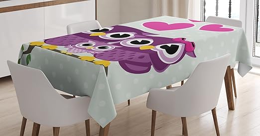Amazon Com Ambesonne Owls Tablecloth Owls Couple With Baby Owl