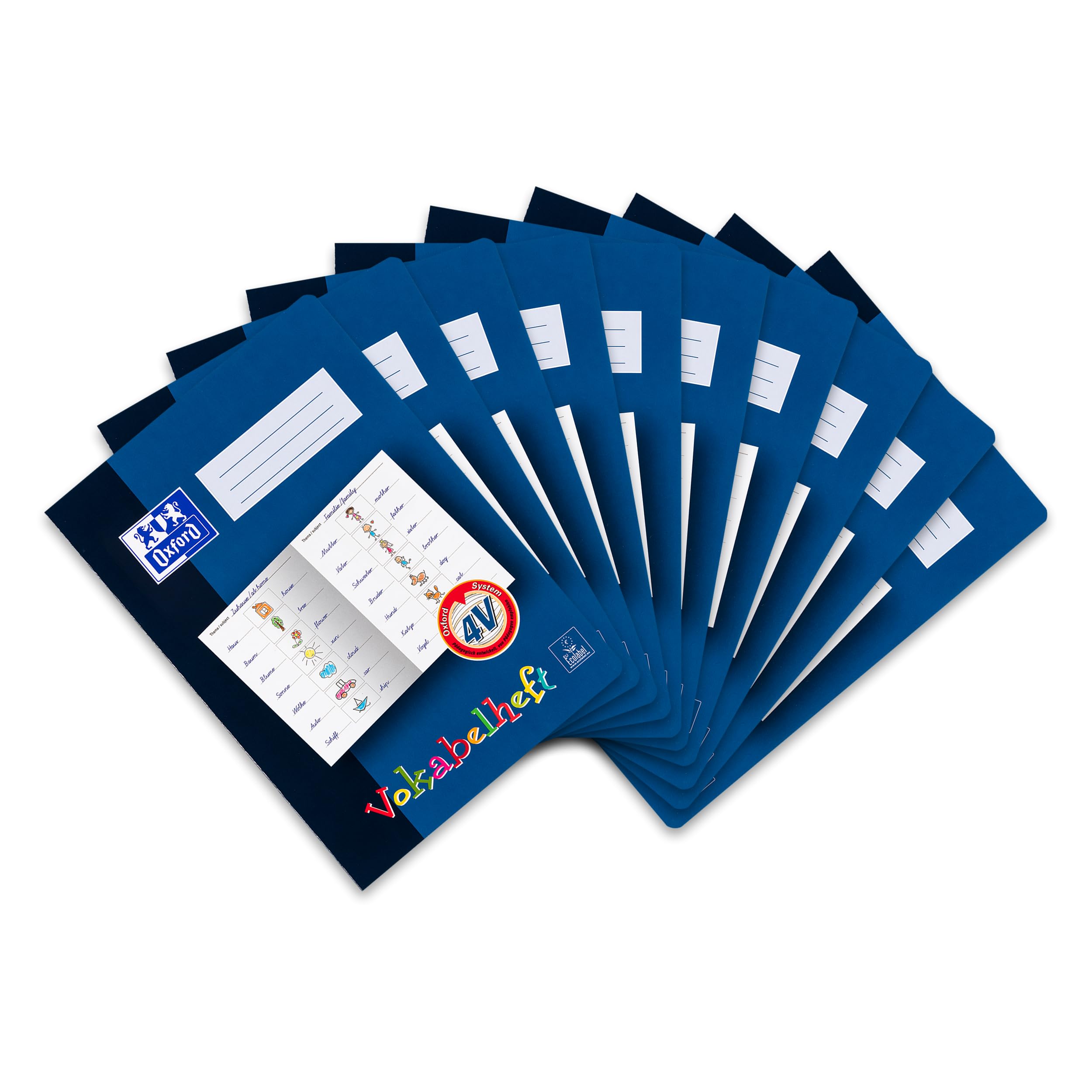 Oxford 100057955 Vocabulary Exercise Book for German Primary School Class 4 A4 16 Sheets 90 g/m² Optic Paper Header Pack of 10 Blue
