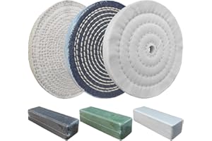 PR PURUI PURUI 6PC 6 Inch Stainless Steel Polishing Buffing Wheel Kit for Bench Grinder,kit with Each 1PC 1/2 Inch Arbor Hole Sisal/Denim/Cotton Wheel and Each 1PC 100g Bar Black/Green/White Polishing Compound