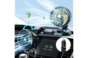 xuenair 12v Fan for Car, Cigarette Lighter Fan Travel with 2 USB Ports, 12 Volt Fan 180 °Up Down 360 °Rotate, Speed Control C