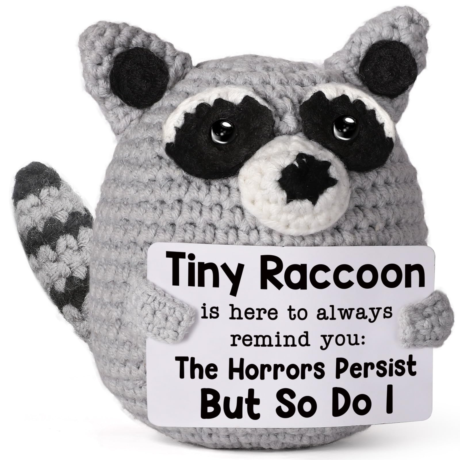 Supportive Racoon Emotional Support Raccoon, Tiny Handmade Positive Crochet Animal Plush ...