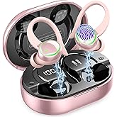 Matast Wireless Earbuds, Bluetooth 5.4 Headphones Sports, 50H Playback Over-Ear Buds with ENC Noise Cancelling Mic, Deep Bass Fitness Earphones with Earhooks, IP7 Waterproof Headset for Workout Rose