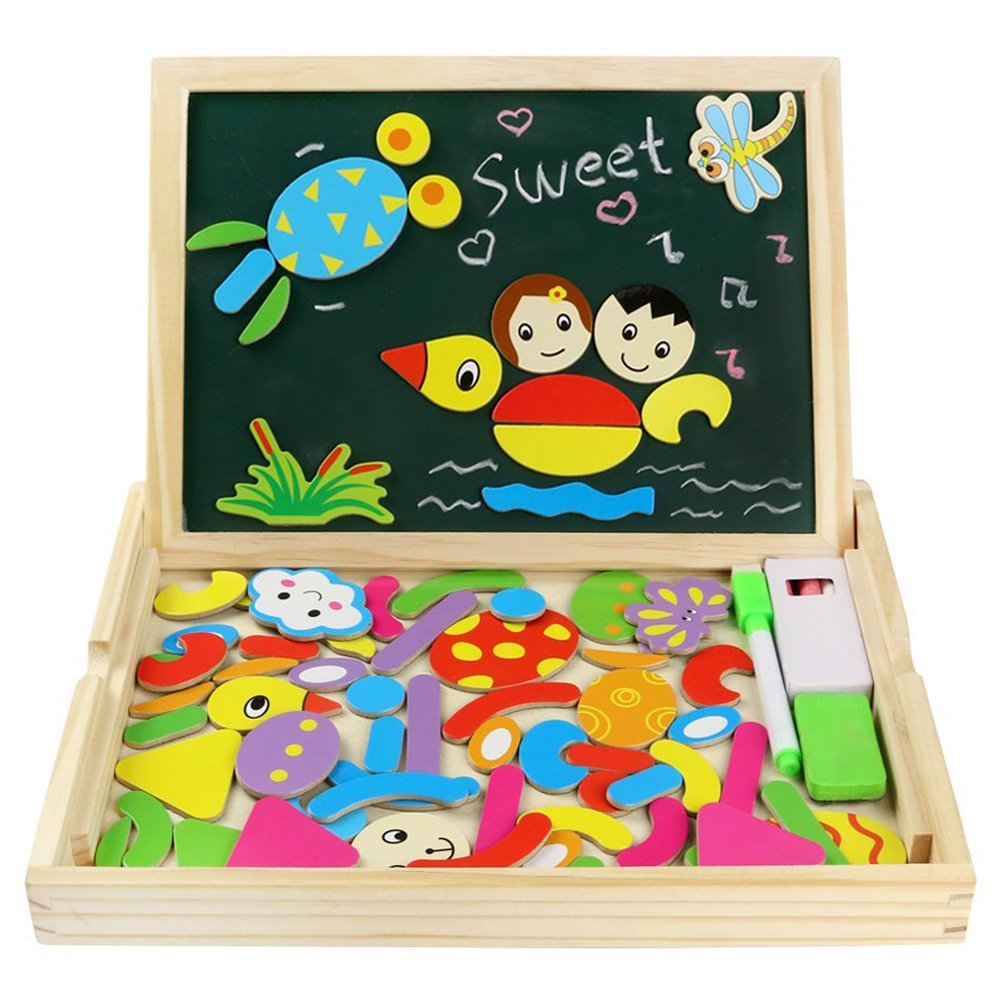 Puzzles de Madera Magnético Dibujo Placa Rompecabezas Pizarra con Caja Para Niños