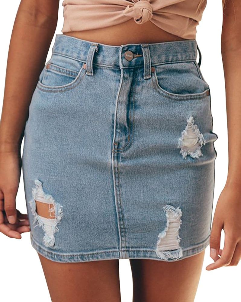 Women's Summer Denim Skirt Fashion High Waisted Slim Fit A Line