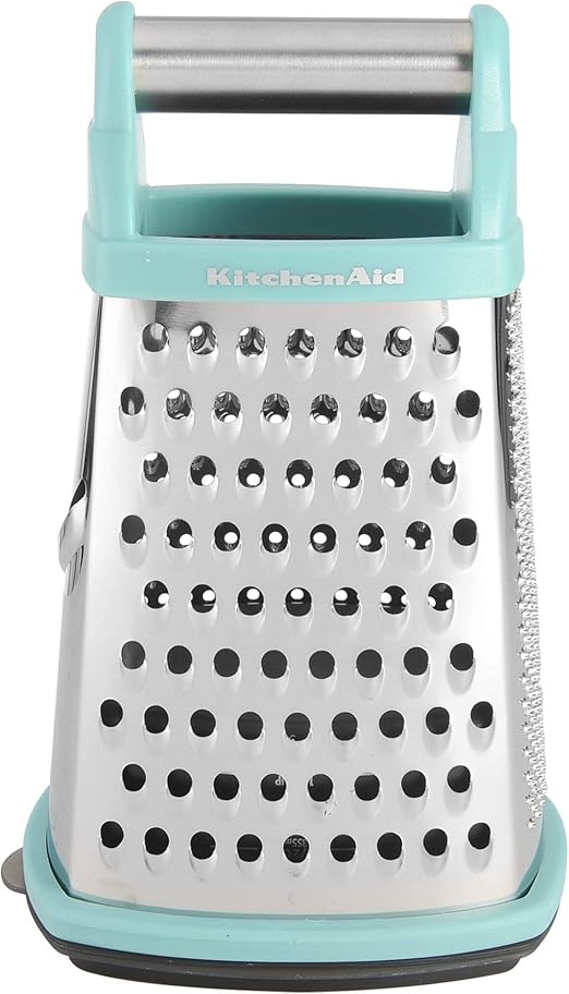 KitchenAid Gourmet 4-Sided Stainless Steel Box Grater with Detachable Storage Container, Small, Aqua