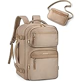 BAGSMART Womens Backpack Carry On Flight Approved, Travel Backpack for Women with Waist Bag,Traveling Lightweight Weekender Casual Daypack 17.3" Laptop Work Back pack Personal Item Bag,Champagne
