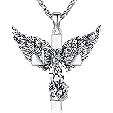 Aniu S925 Sterling Silver St Michael/St Christopher/St Benedict/Saint Jude/Jesus Crucifix/St Uriel/Archangel Raphael/St Patrick/Saint Andrew/Saint Florian Necklace for Men Women Protection Amulet Pendant Catholic Medallions Jewelry with Gift Box