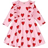 GLIGLITTR Little Girls Valentine Dress Toddler Girls Long Sleeve Dresses Love Heart Outfits Princess Ruffle Twirly Skirt