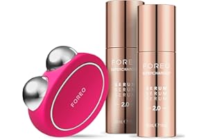 FOREO Age-Defying Bear Bundle - Bear Microcurrent Facial Device + 2 x Conductive Serum 1 fl.oz. - Anti Aging Face Massager - Skin Care Tools Set for an Instant Face Lift - Fuchsia