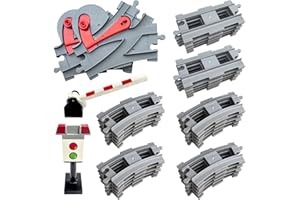 BANANMELONBM 37 Pieces Train Tracks Set - Compatible with All Major Brands, Classic Railway Track with 20 Curved, 10 Straight and 2 Switches, Light Grey Toy Track Accessory for Kids