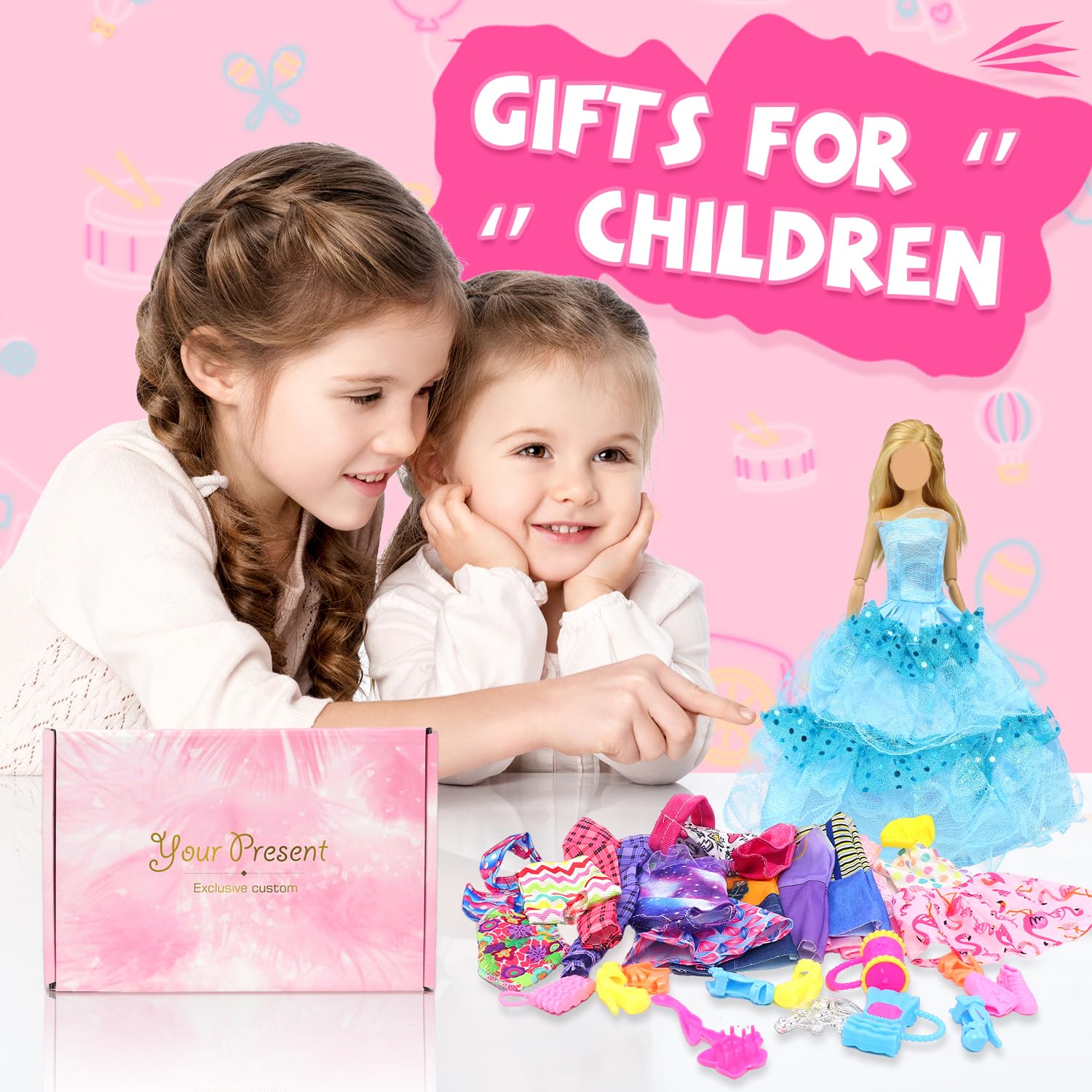 Ecore Fun 99 Pcs Doll Clothes Outfits and Accessories- 5 Princess/ Wedding Gowns 12 Fashion Dresses 2 Leisure Outfits 2 Bikini Swimsuits 10 Shoes and 57 Accessories for 11.5 inch Dolls,Girl Gift