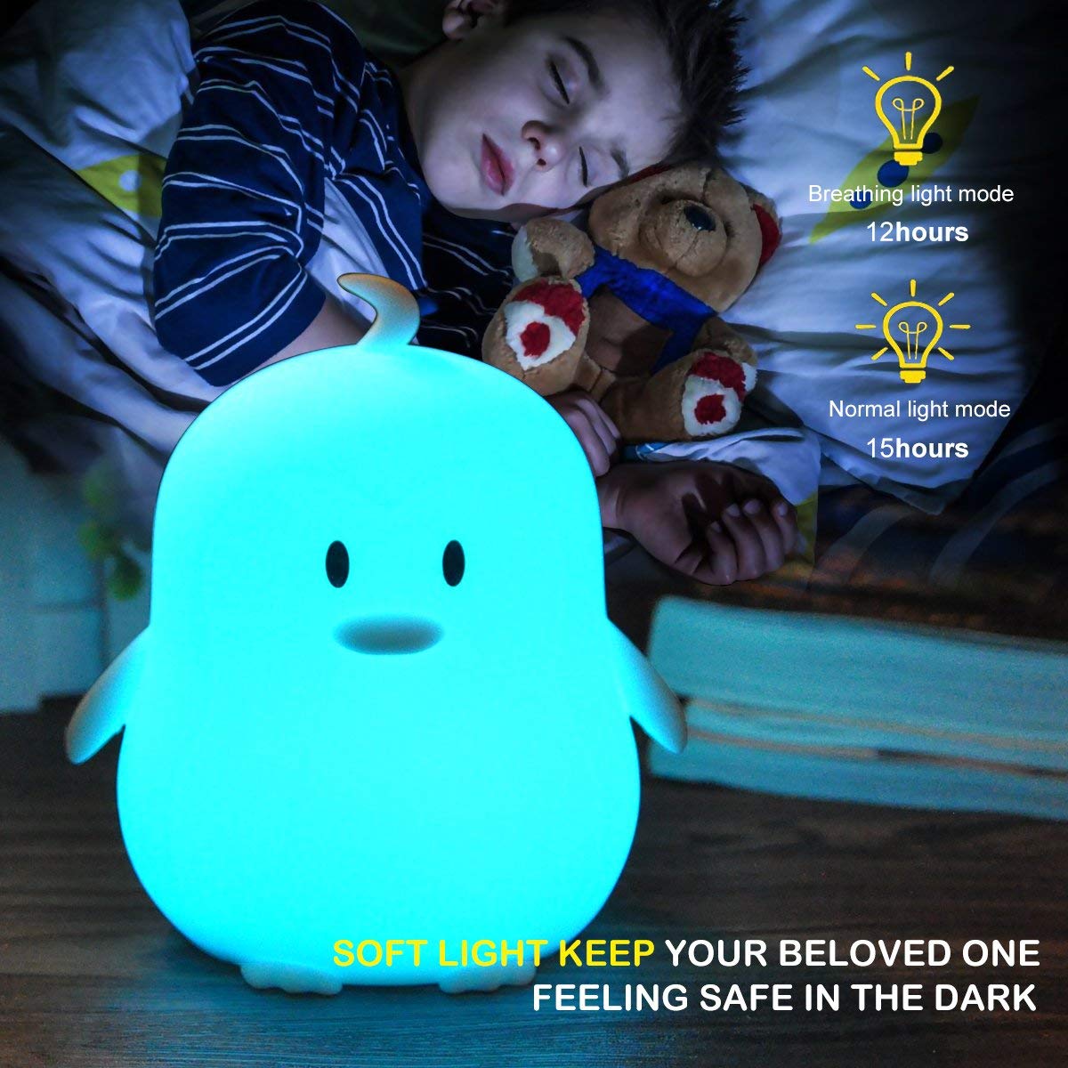 Penguin Night Light for Kids, Cute Baby Nightlights,Rechargeable Nursery Lamp with Touch Sensor and Remote Control,Color Changing Light for Infant or Toddler,Birthday Gift for Baby Girls/Boys