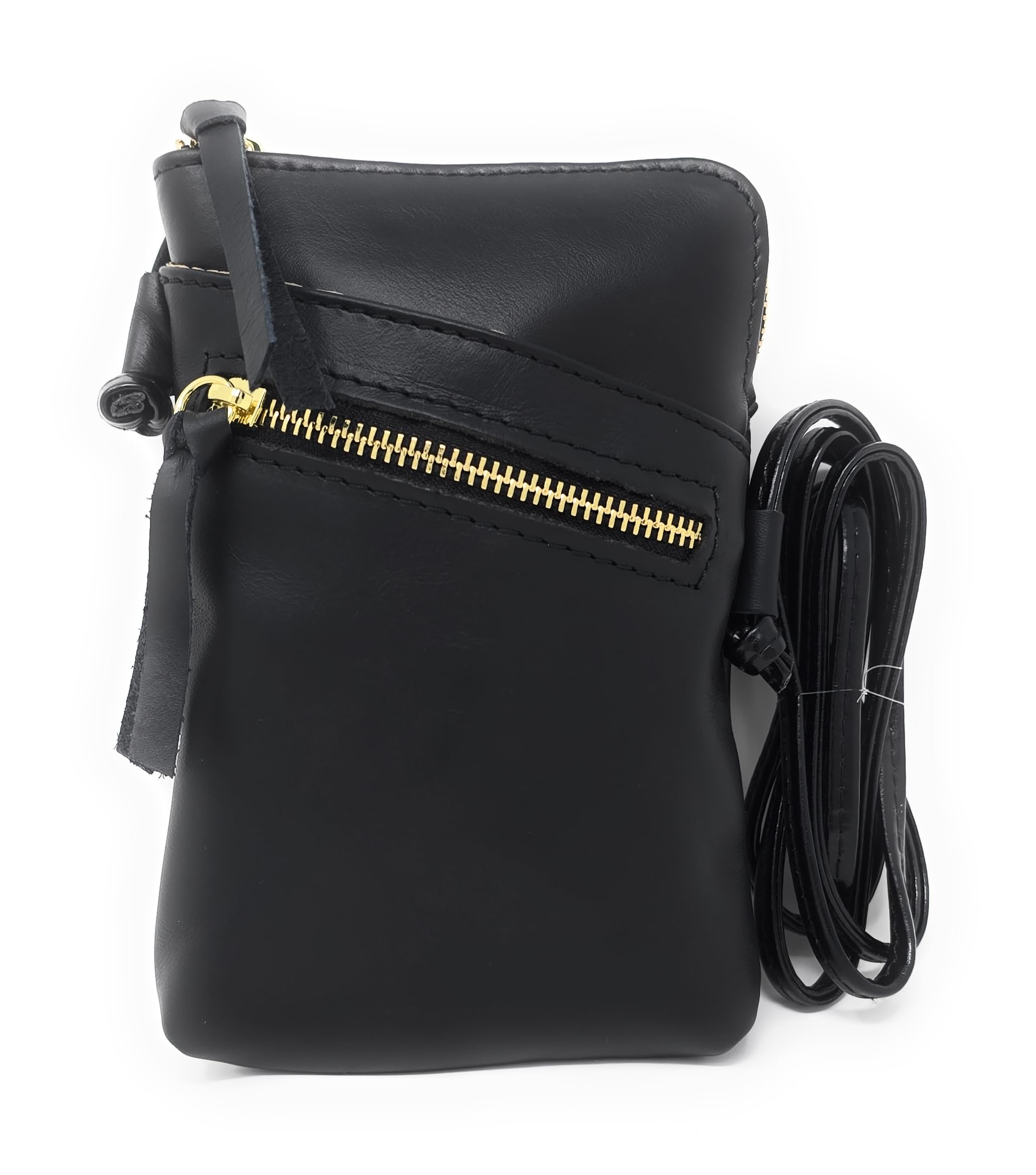 Monahay Small Italian Leather Cross Body Travel Mobile Phone Pouch Bag MH9723 (Black)