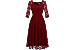 Dressystar Womens Long-Sleeve Wedding Guest Dress A-Line Lace Formal Party Cocktail Midi Dress Prom Gown