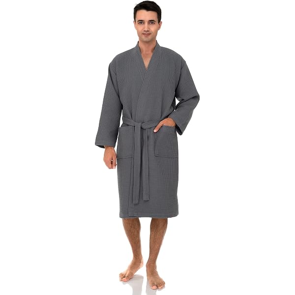 TowelSelections Accappatoio da uomo Kimono Waffel Spa, argento, M-L
