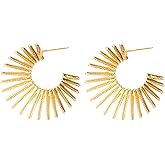 Lettarius Sunburst Hoop Earrings Statement Open Hoops Trendy Lightweight Sun Earrings for Daily Wear