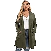 LARACE Open Front Knit Cardigan Sweaters for Women Plus Size Long Sleeve Tops with Pockets Lightweight for Winter