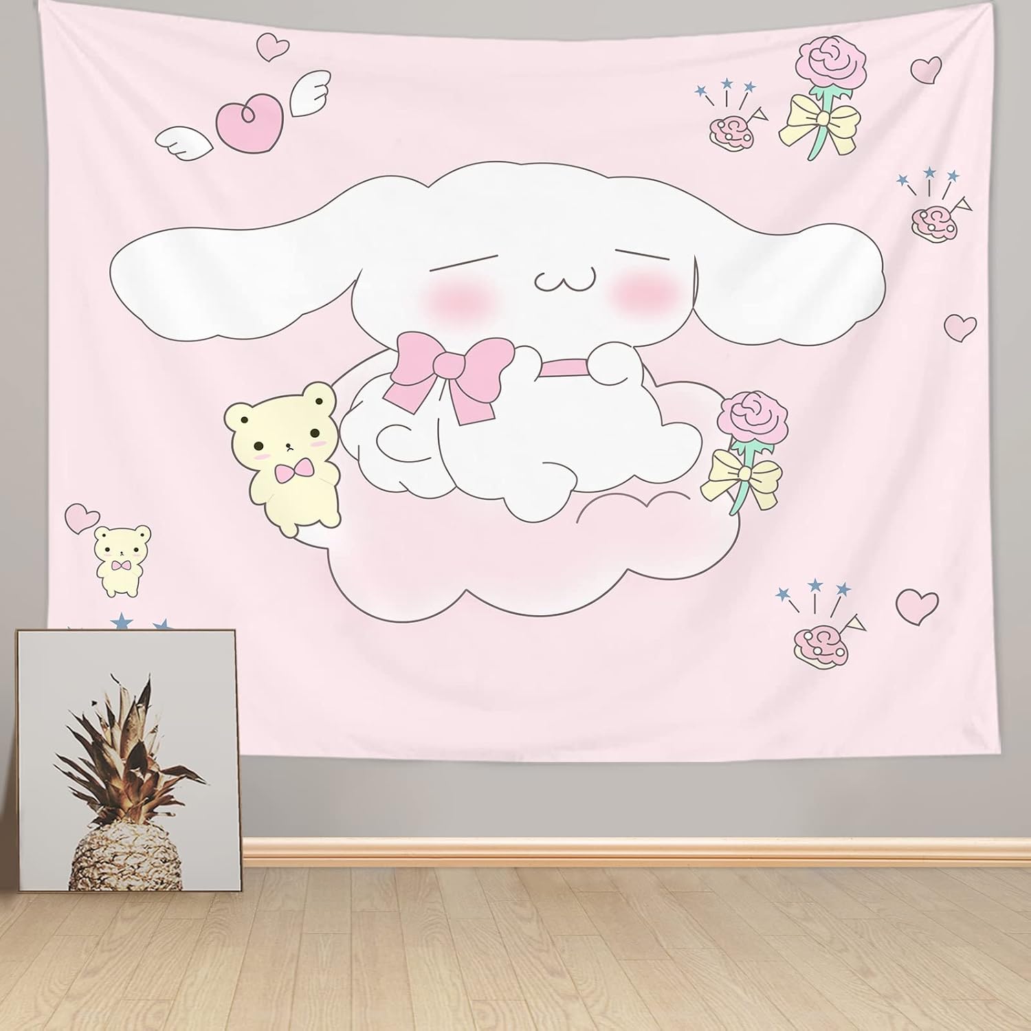 Tapestries - Crokiet Cute Cartoon Tapestry Kawaii Tapestry Room Decor Aesthetic Cute Room Decor Anime Tapestry For Bedroom Living Room Teen Girl Room Decor Pink Wall Decoration Tapestry Wall Hanging (50ʺ x 60ʺ)