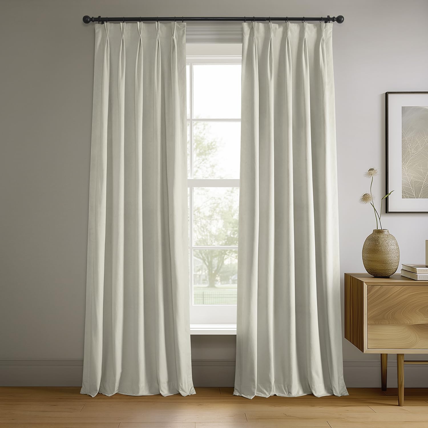 HPD Half Price Drapes Velvet Blackout Curtains/Drapes - 96 Inches Long 1 Panel Blackout Curtain Signature Pleated for Living Room & Bedroom - 25W X 96L, Off White