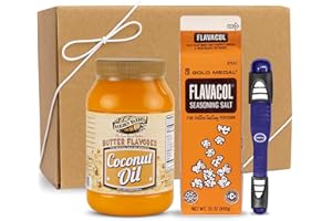 Popcorn Salt and Oil Gift Set - Flavacol Popcorn Seasoning Salt 35 oz. & Golden Barrel Butter Flavored Coconut Oil 32 oz. Bundled with Peaknip Measuring Spoon