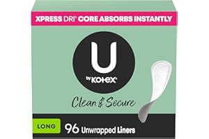U by Kotex Panty Liners, Clean & Secure, Light Absorbency, Long Length, 96 Count (Packaging May Vary)