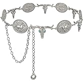 XZQTIVE Western Concho Belt for Women Silver Gold Metal Cowgirl Country Rodeo Turquoise Chain Belt for Dresses Jeans