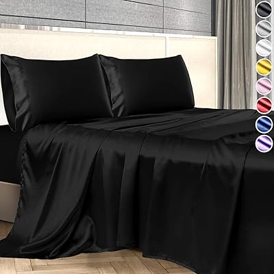 Buy Satin Sheets Full Size Bed 4 Pieces 8 Colors Silky Satin Sheet Set Satin Bed Set With 2 Pillowcase Satin Fitted Sheet Black Satin Sheets Satin Bed Sheets Full Satin