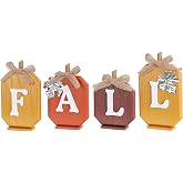DEWBIN Fall Decorations for Home, Pumpkin Wood Sign with Fall Lettered for Fall Decor, Decorative Wooden Block Set Thanksgiving Decor for Tables, Tiered Tray, Mantel, Thanksgiving