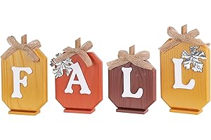 DEWBIN Fall Decorations for Home, Pumpkin Wood Sign with Fall Lettered for Fall Decor, Decorative Wooden Block Set Thanksgiving Decor for Tables, Tiered Tray, Mantel, Thanksgiving