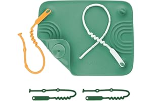 NumNum Silicone Placemat w/Pincer Grasp Grooves for Toddlers, Baby, & Kids - 4 Attachable Tethers & Built-in Suction Cups - Easy to Clean - Non-Slip for High Top & Dining Table w/Travel Bag - Green