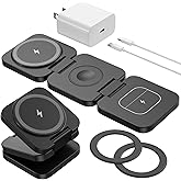 Foldable 3 in 1 Wireless Charging Station for Samsung, KU XIU X55 Ultra Magnetic Travel Charger Stand for Galaxy S24 Ultra S23 S22 Note 20 Z Fold Flip 6 5, Galaxy Watch Ultra 7 6 5, Galaxy Buds, Black