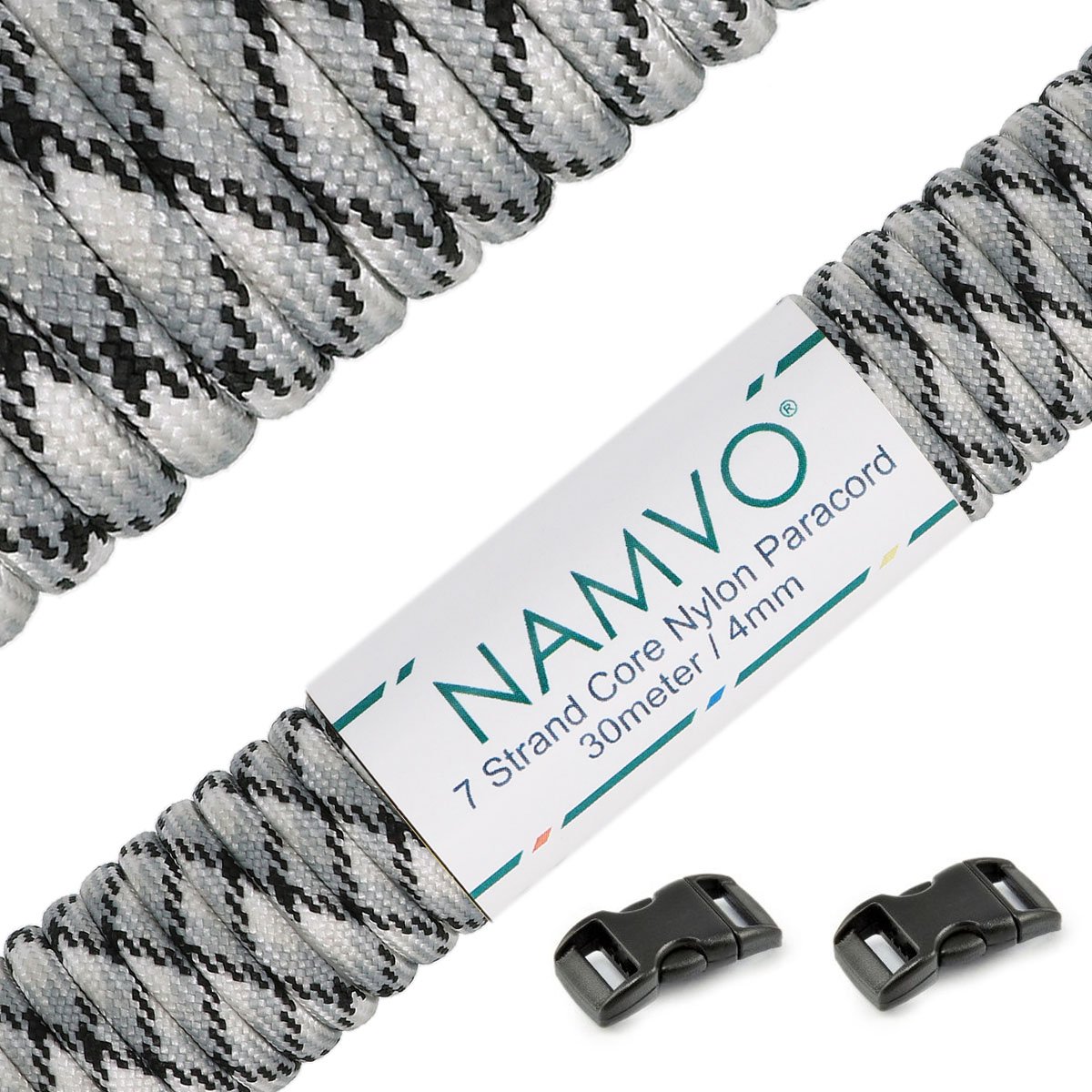 Namvo 550 Paracord Mil Spec Type III 7 strand parachute cord Total Length 100ft / 30 Meters, Gray camouflage