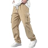 XYXYING Men's Corduroy Cargo Pants - Comfortable Casual Trousers Elastic Drawstring Waist for Everyday wear and Outdoor