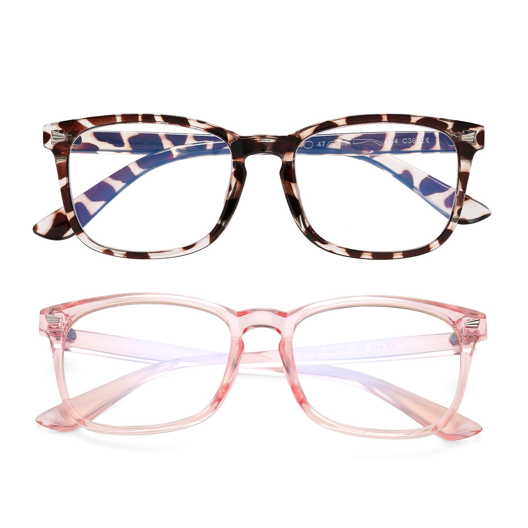 Photo 1 of AZorb 2Pack Blue Light Blocking Glasses for Kids TR90 Unbreakable Computer Screen Glasses for Boys & Girls - 2 Pack(Transparent Pink+ Leopard)