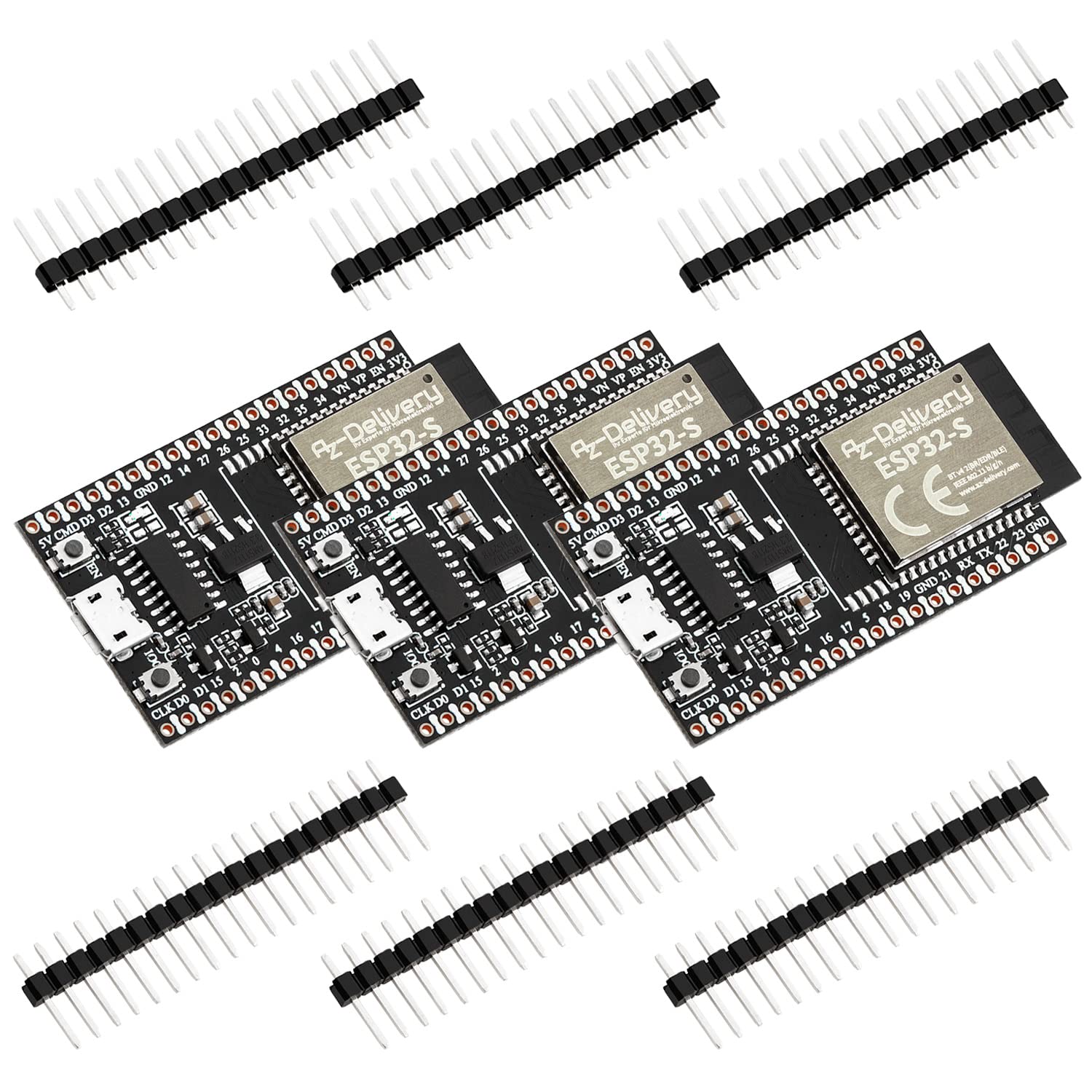 AZDelivery 3 x ESP32S Dev Kit C V4 NodeMCU WLAN/WiFi Development Board unsoldered compatible with Arduino including E-Book! (Successor module of ESP32S Dev Kit C)