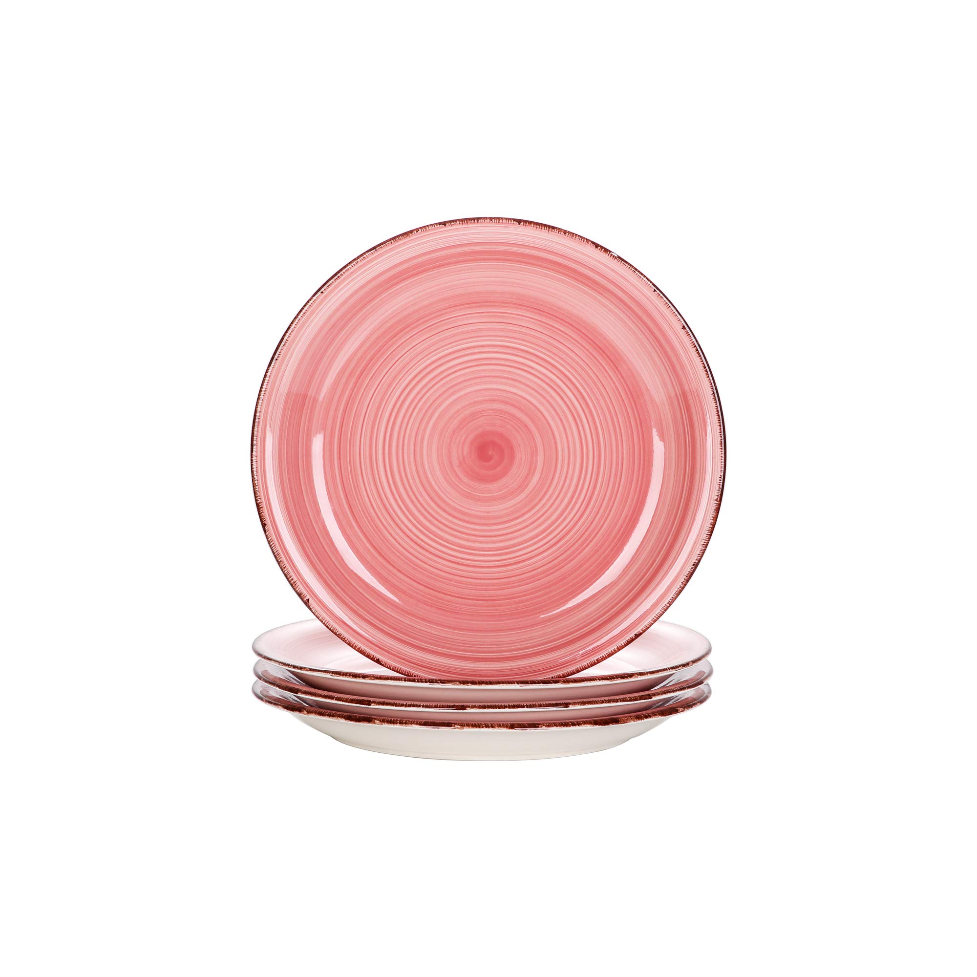 vancasso Bella Set of 4 Pink Hand Painted Dessert Plates Rustic Look Tableware 19 cm Side Salad/Fruit/Snack Plate (20 x 20 x 2.5 cm)